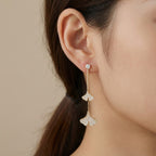 Folia Lucida Ginkgo Leaf Drop Earrings in 925 Sterling Silver – Rhodium & 18K Gold