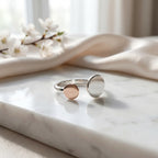Two Tone Open Circle Ring for Women Modern Minimal Silver and Rose Gold Design