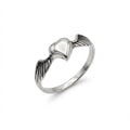 Silver ring with a heart and wings design in Dubai on a white background.