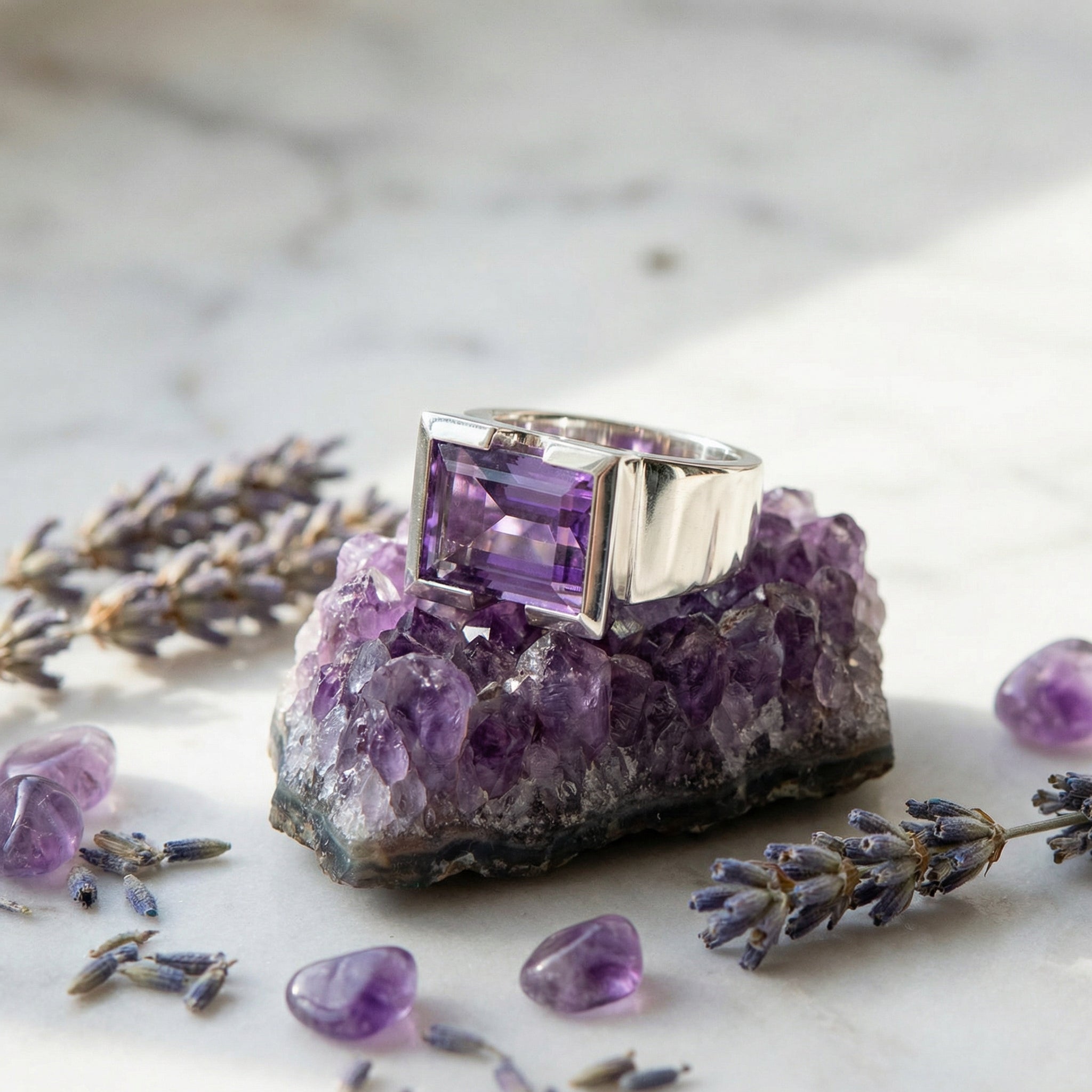 Natural Amethyst Cocktail Ring (8.15ct) – 925 Sterling Silver February Birthstone Gift