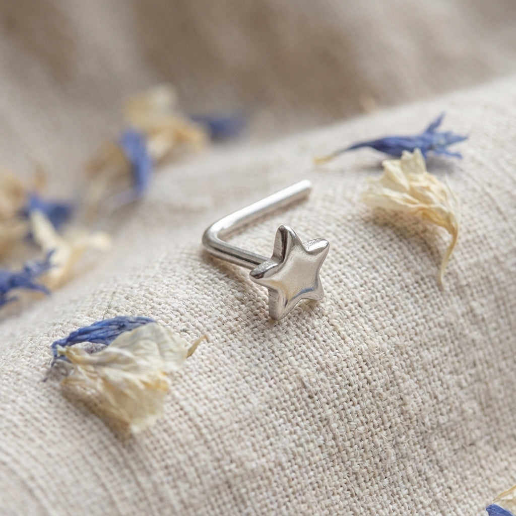 Tiny 5-Point Star Nose Stud in High Polish Silver