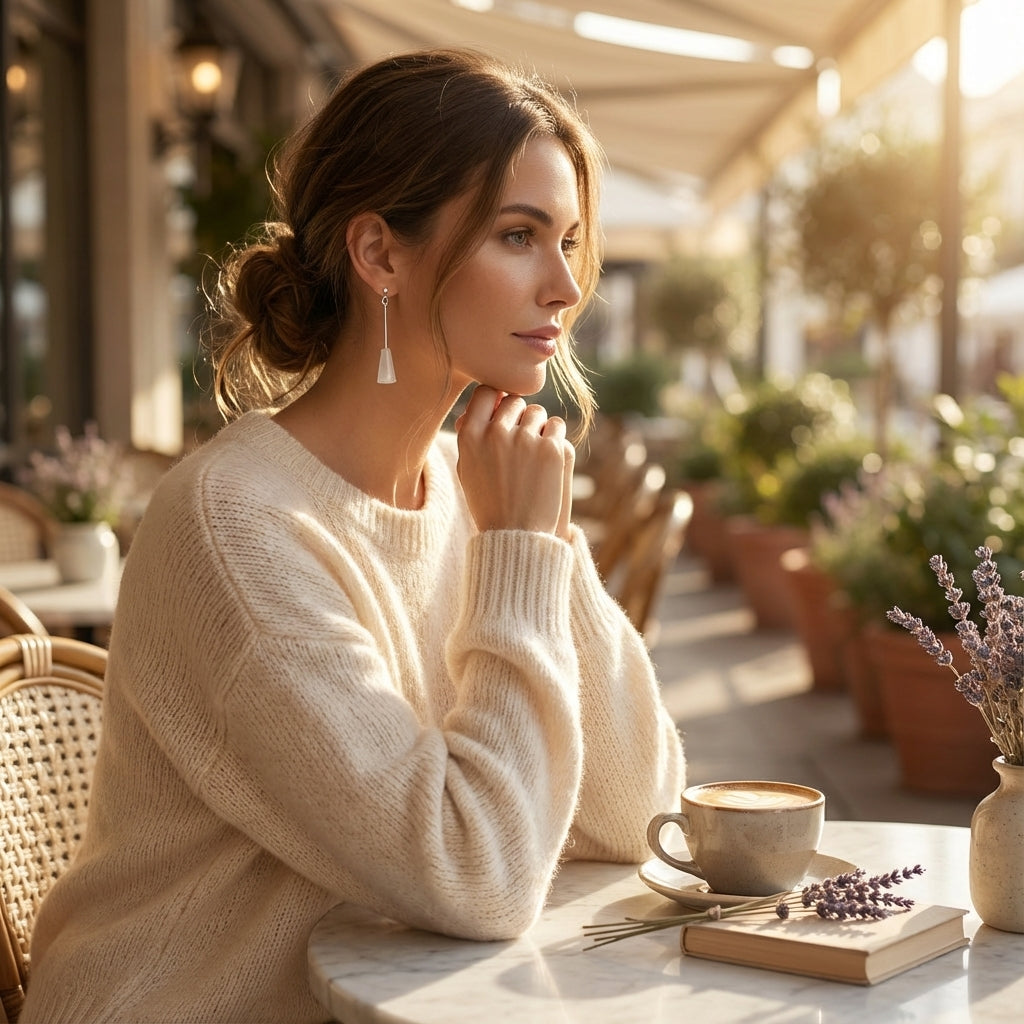 أقراط متدلية من الرخام الأبيض مصنوعة من الفضة الإسترليني عيار 925