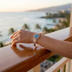 سوار حماية من المينا على شكل يد فاطمة من الفضة الإسترليني - أوبال أزرق مخضر وتوباز أزرق سماوي