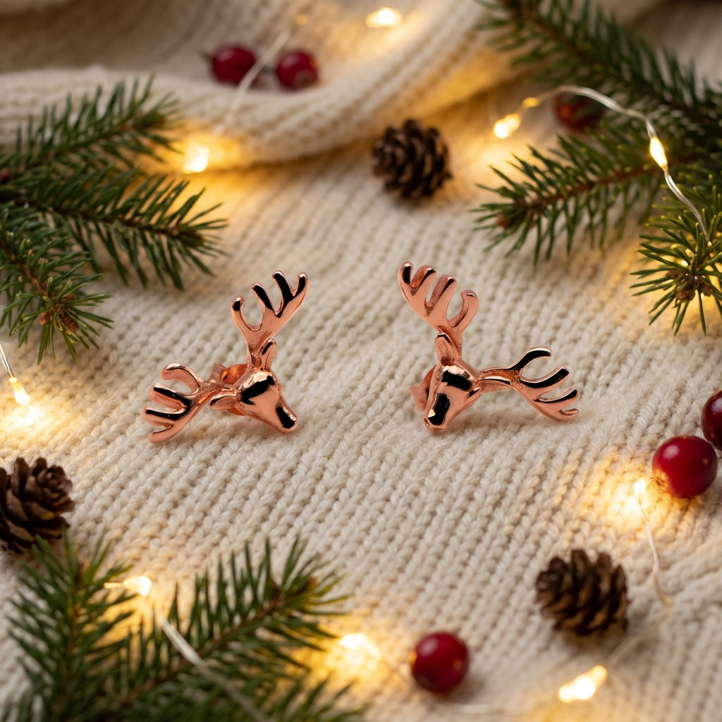 Nature Inspired Antler Stud Earrings Rose Gold Plated Sterling Silver