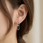 Pavé Paperclip Silver Earrings with Rhodium Finish