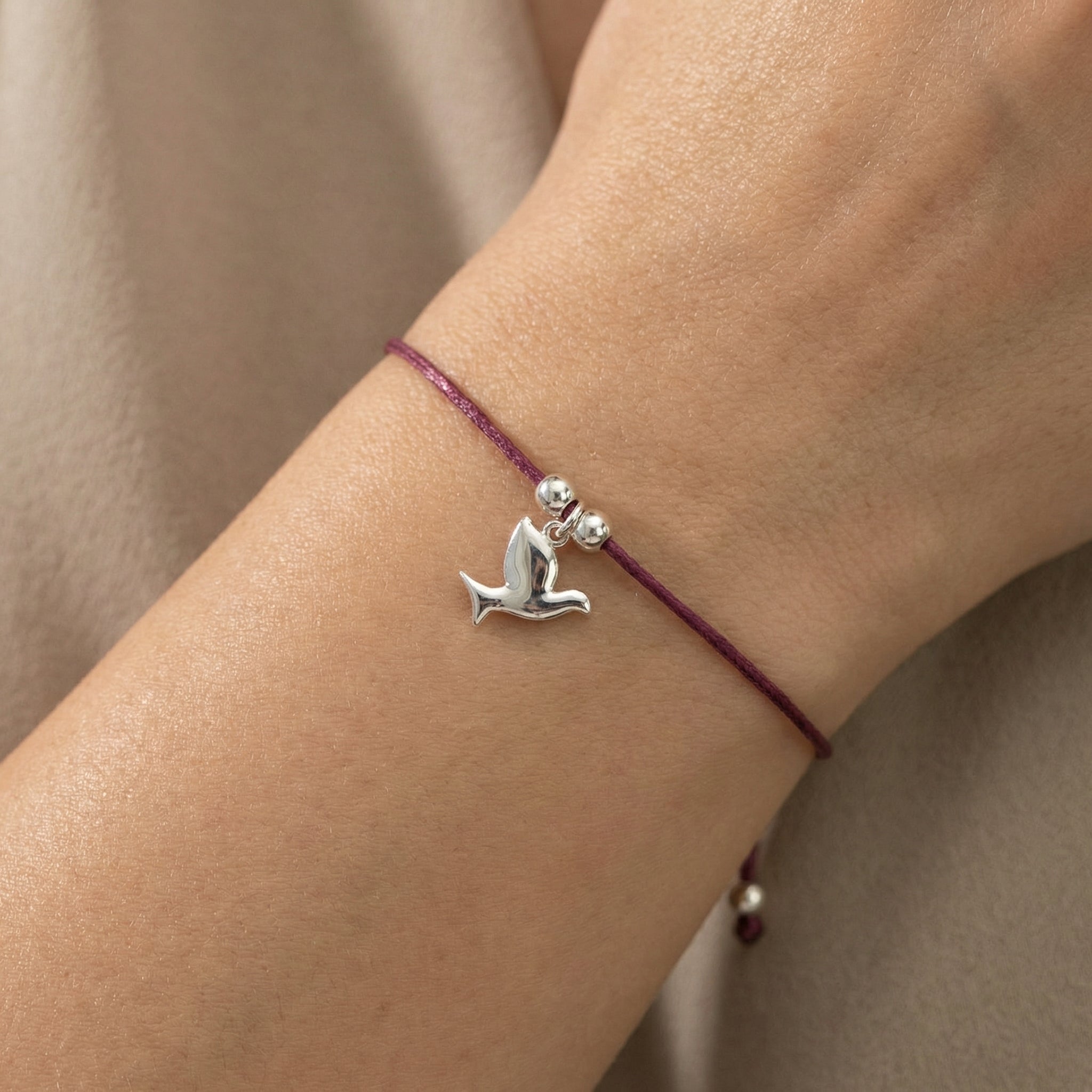 Minimalist Sterling Silver Dove Cord Bracelet – Adjustable Everyday Wrist Jewelry
