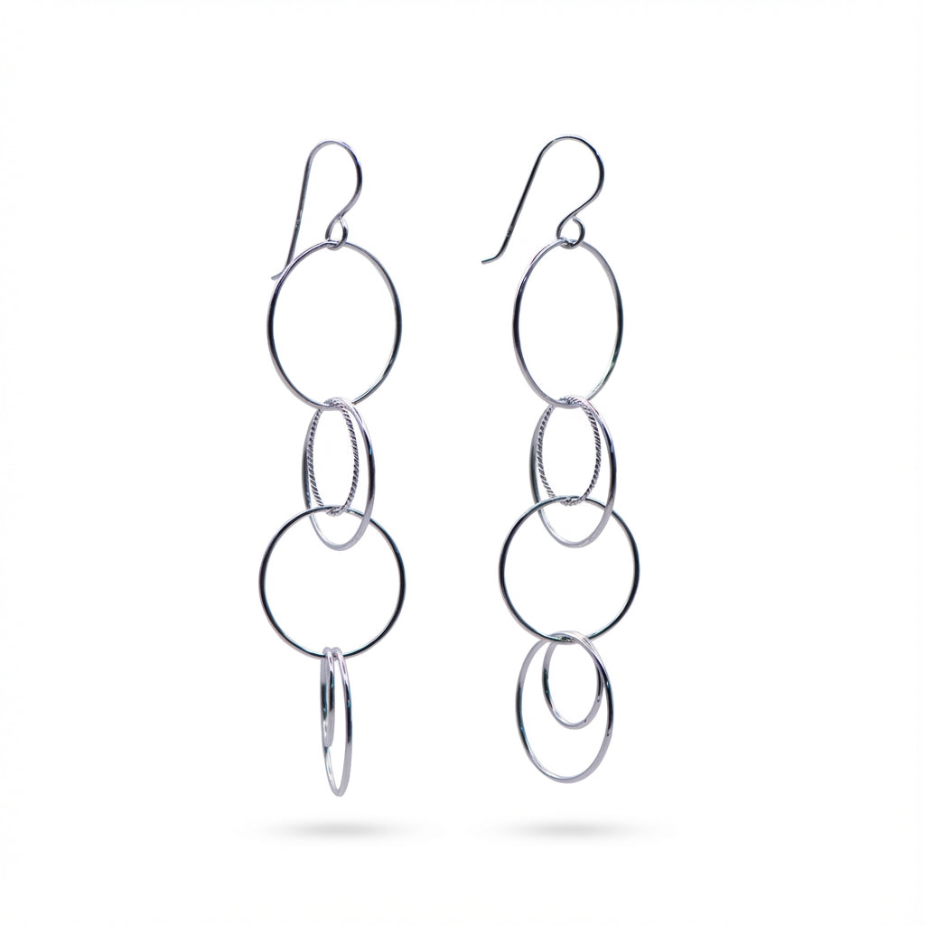 Sterling Silver Multi Circle Drop Earrings Lightweight Modern Design