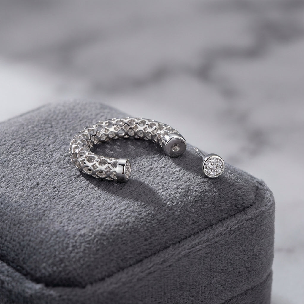 أقراط حلقية قابلة للتحويل بتصميم شبكي - تصميم مزدوج في واحد: مسمار وحلقة