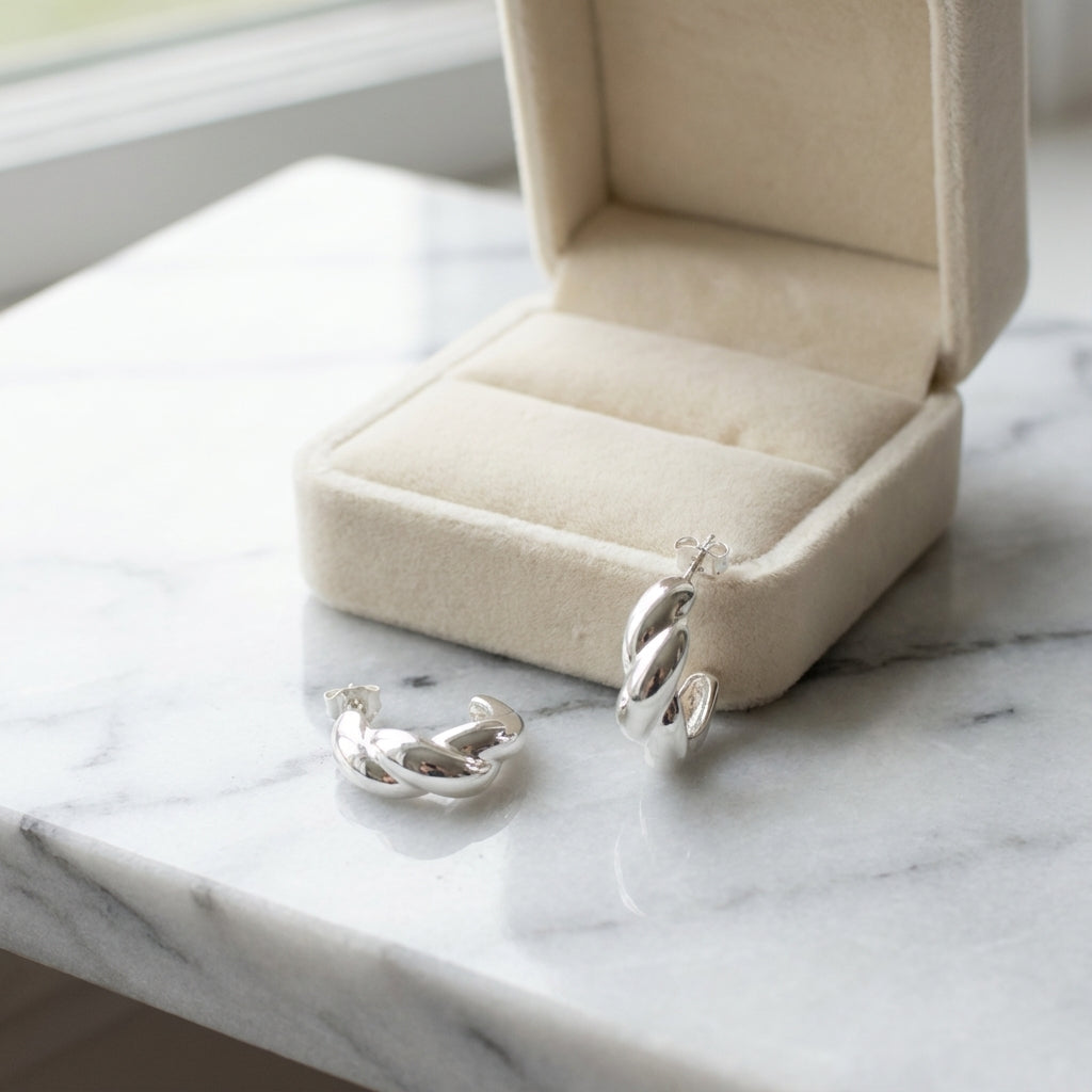 A Curl of Silver Sculptural Sterling Silver Stud Earrings Design