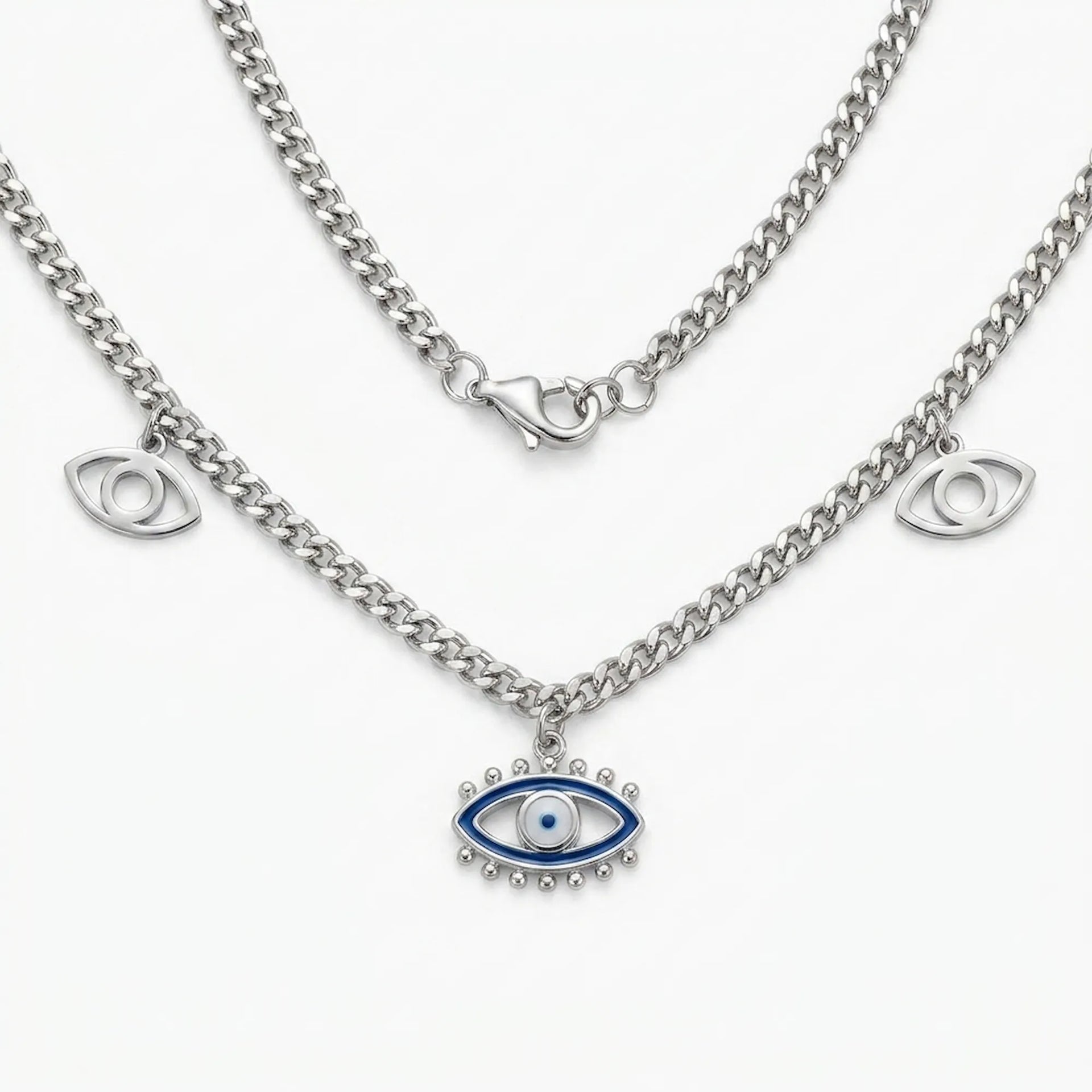 925 Silver Blue Enamel Evil Eye Charm Necklace | Luna Dura – LUNA DURA