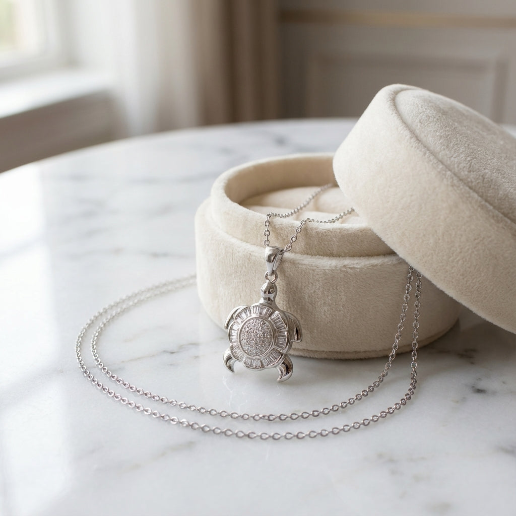 Moon Goddess Sea Turtle Necklace in 925 Sterling Silver