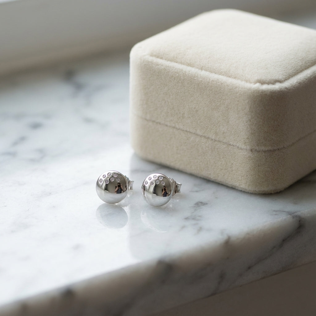 925 Sterling Silver Round Stud Earrings with Cubic Zirconia for Women