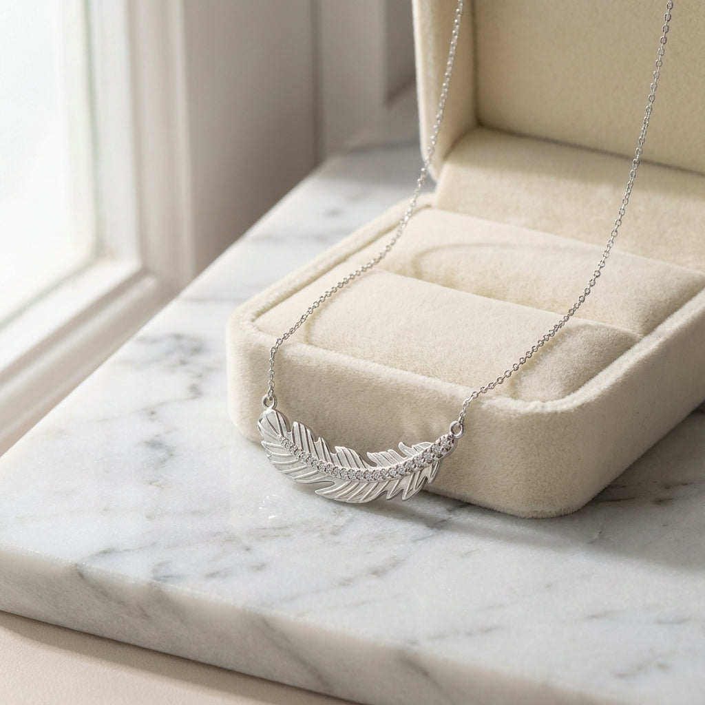 Aeria Linear Station Necklace in Rhodium Plated Silver