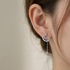 Crescent Moon and Star Drop Earrings in 925 Sterling Silver – Rhodium & 18K Gold