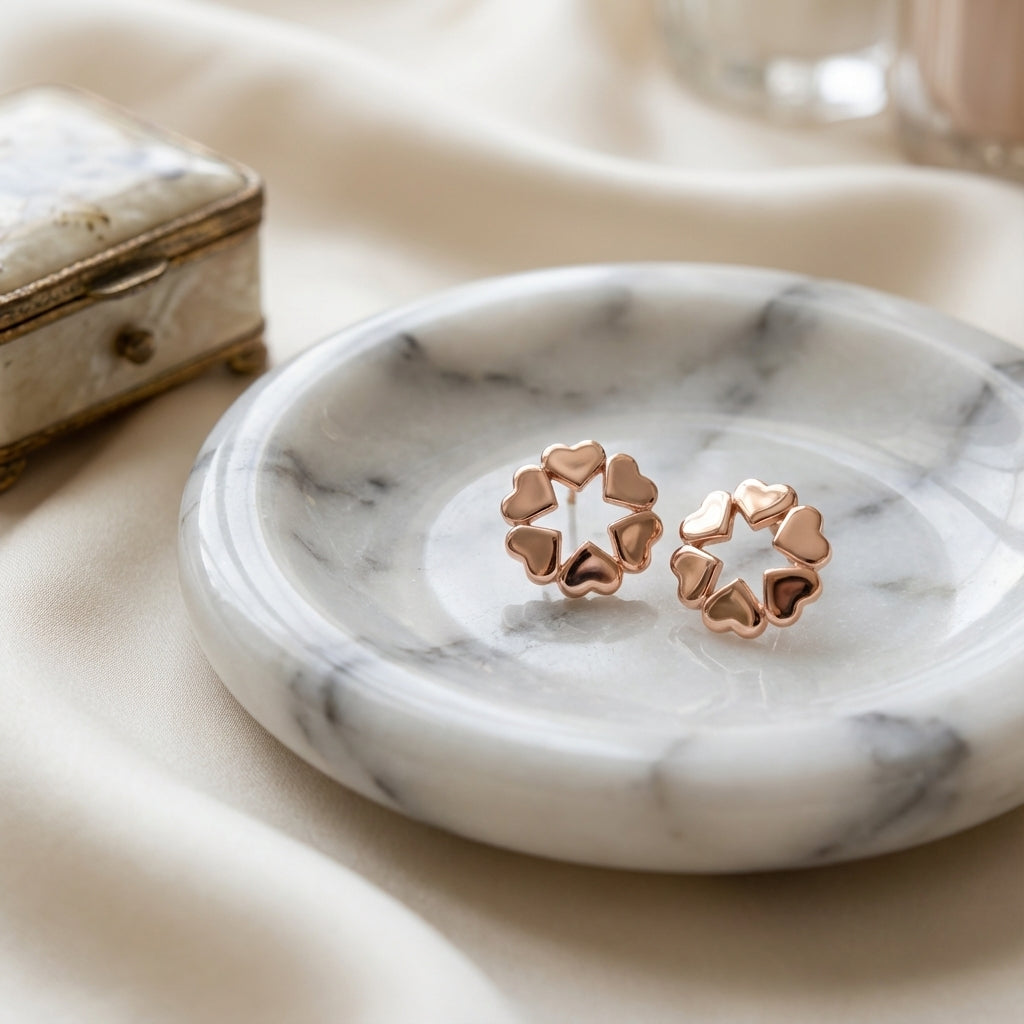 Celeste Core Heart-Star Stud Earrings in Rose-Gold Silver