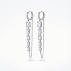 Silver Chain Baguette Cut Dangle Earrings
