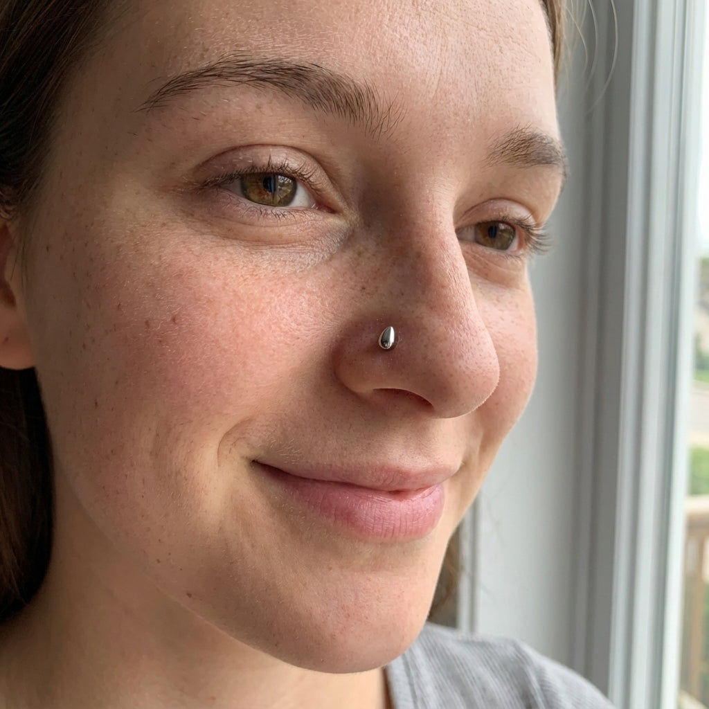 Modern Pear Shape Nose Ring in Polished Silver
