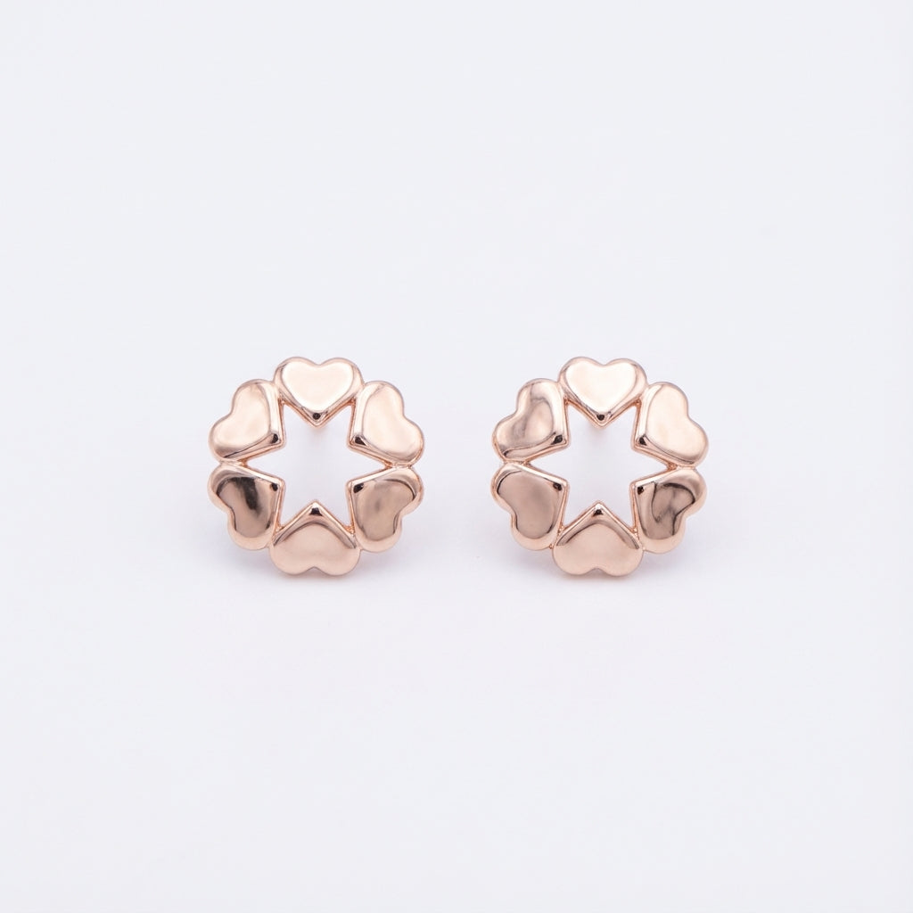 Celeste Core Heart-Star Stud Earrings in Rose-Gold Silver