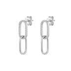 Pavé Paperclip Silver Earrings with Rhodium Finish