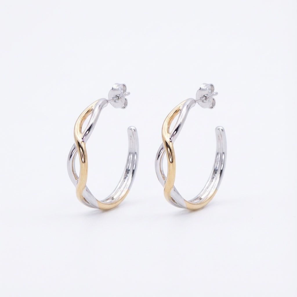 Bypass Line Two-Tone Sterling Silver Earrings