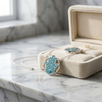 Azure Guardian Hamsa Pendant Necklace in Sterling Silver