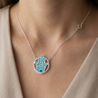 Azure Guardian Hamsa Pendant Necklace in Sterling Silver