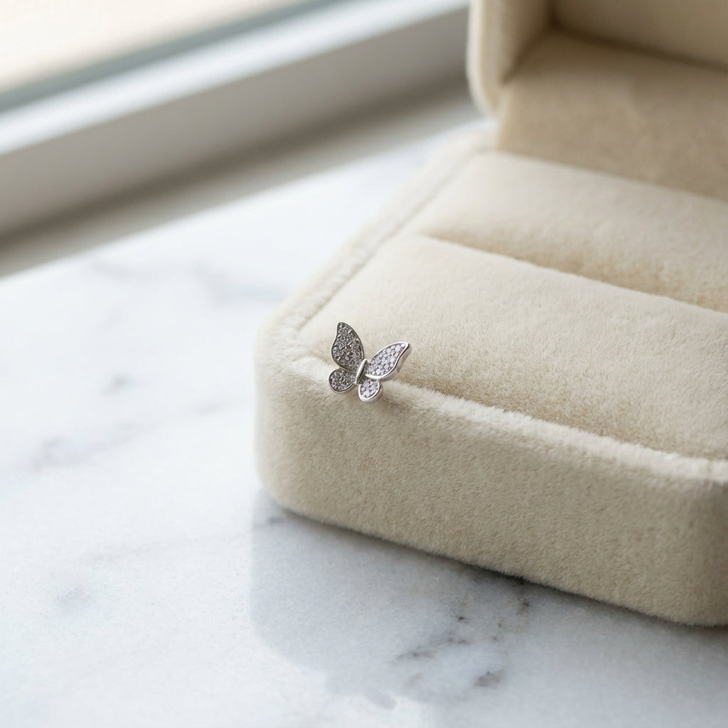 Butterfly Silver Stud Earrings 925 Sterling Silver CZ Design