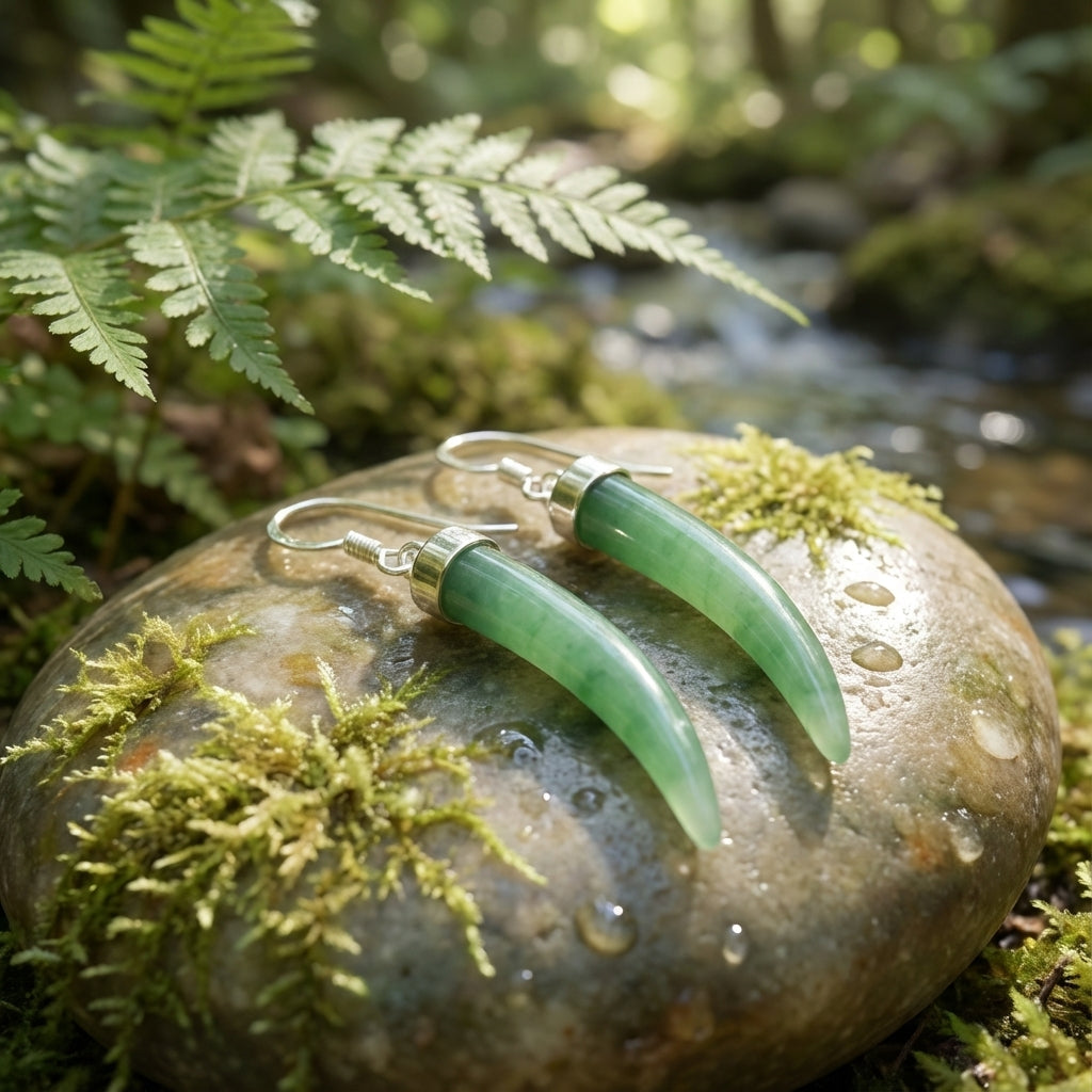 Sterling Silver Horn Dangle Earrings - Green Aventurine, Black Onyx and Mother of Pearl