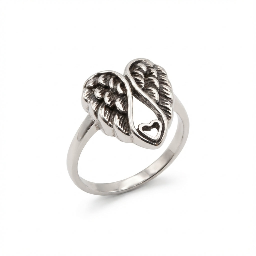 Oxidized Sterling Silver Two Wings Heart Ring