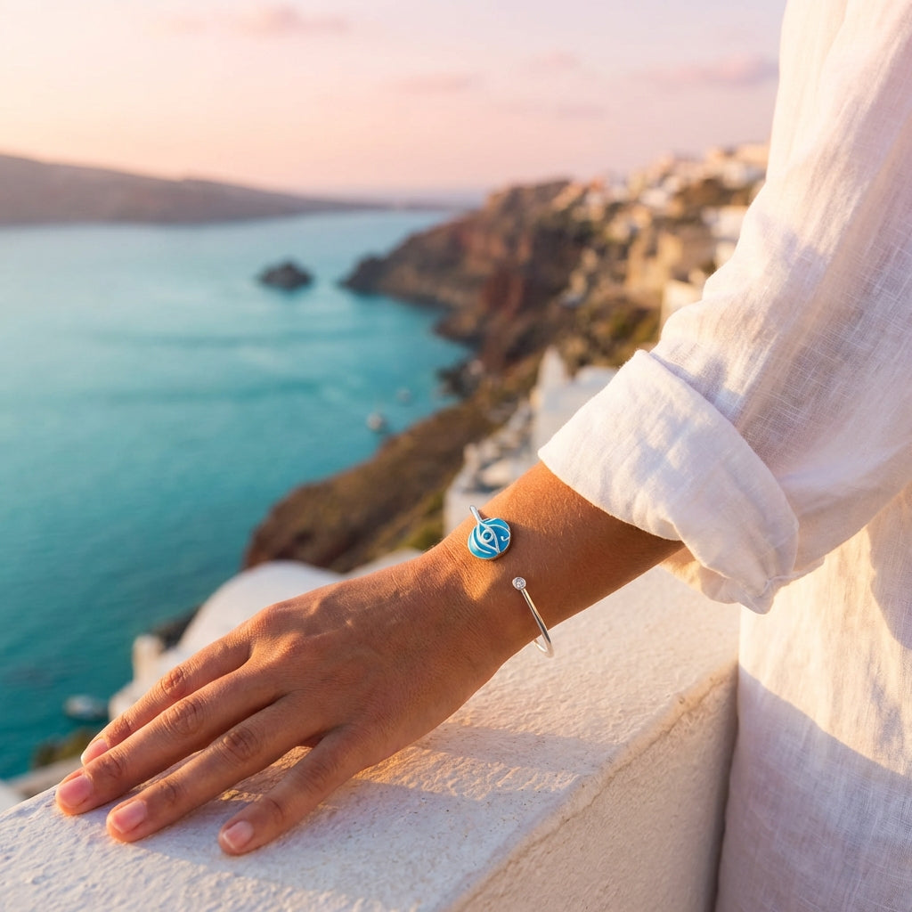 Sterling Silver Evil Eye Cuff Bangle | Elegant Jewelry for