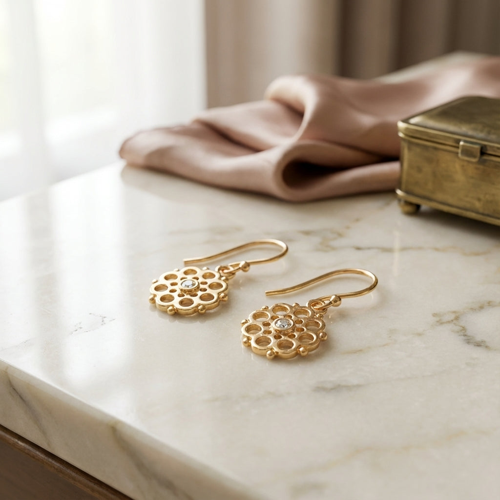 Gold Vermeil Radial Disc Earrings with Cubic Zirconia