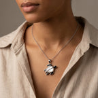 Sea Turtle Necklace Pendant in Sterling Silver with Black Enamel Shell