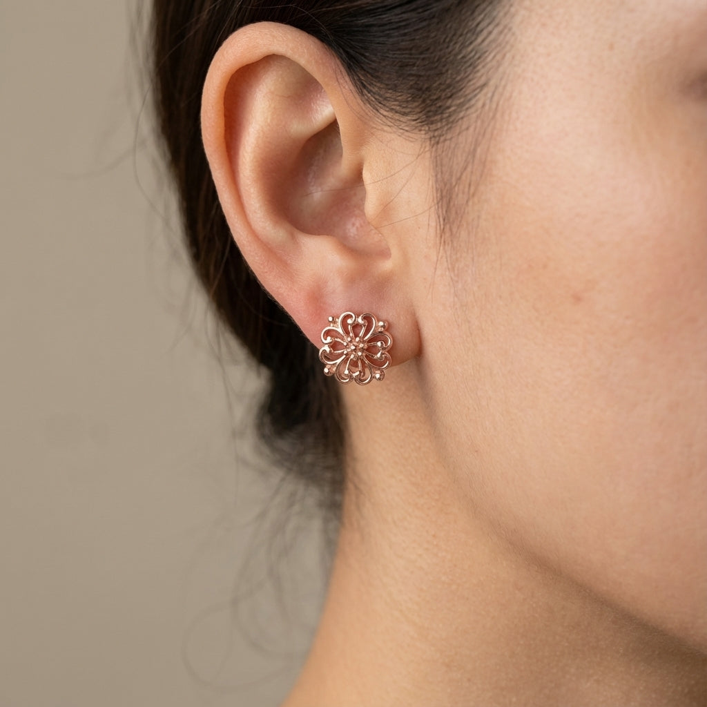 Filigrana Stud Earrings 925 Silver Rose Gold Plated