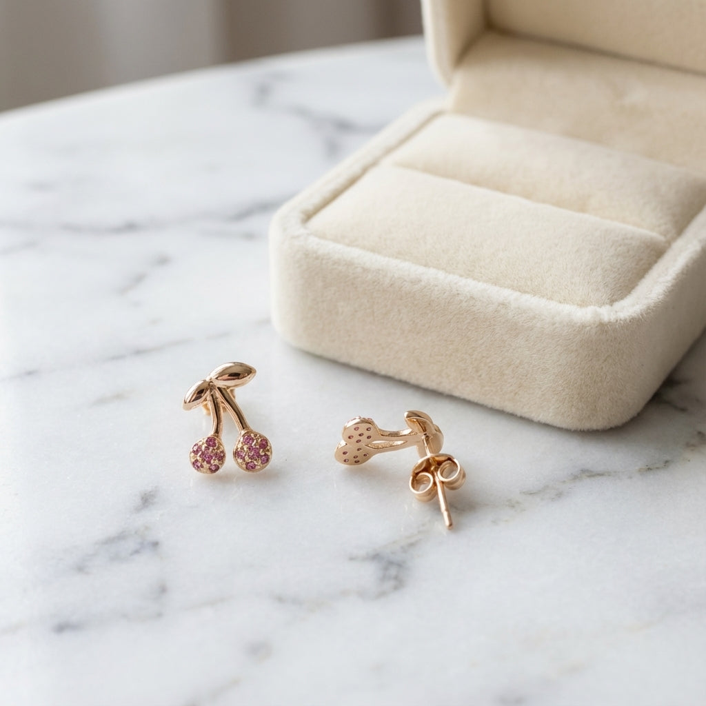 Double Cherry Earrings in 18K Gold-Plated Sterling Silver