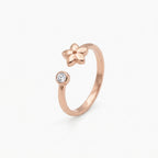 gold-plated open ring with five-petal flower and rhinestone inspired by jasmine on 925 silver