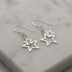 Double Star Drops Silver Earrings Trendy Celestial Jewelry for Women