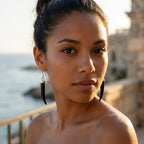 Sterling Silver Horn Dangle Earrings - Green Aventurine, Black Onyx and Mother of Pearl