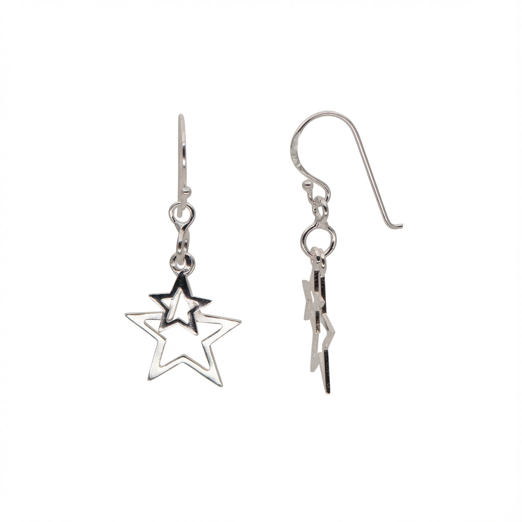 Double Star Drops Silver Earrings Trendy Celestial Jewelry for Women