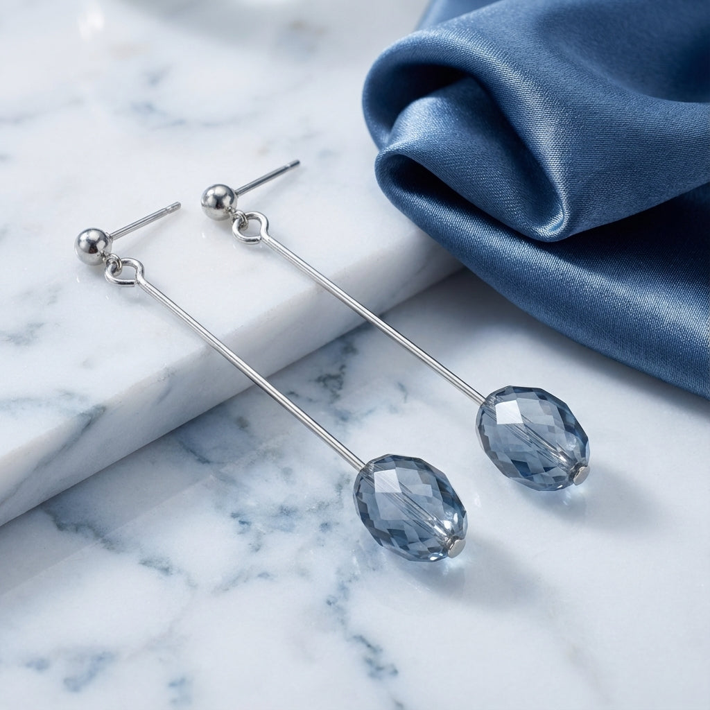 Twilight Blue Swarovski Crystal Drop Earrings in Polished Silver