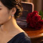 Crescent Moon and Star Drop Earrings in 925 Sterling Silver – Rhodium & 18K Gold