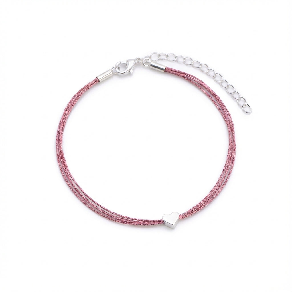 Metallic Pink Tinsel Heart Bracelet Stackable Layered Jewelry
