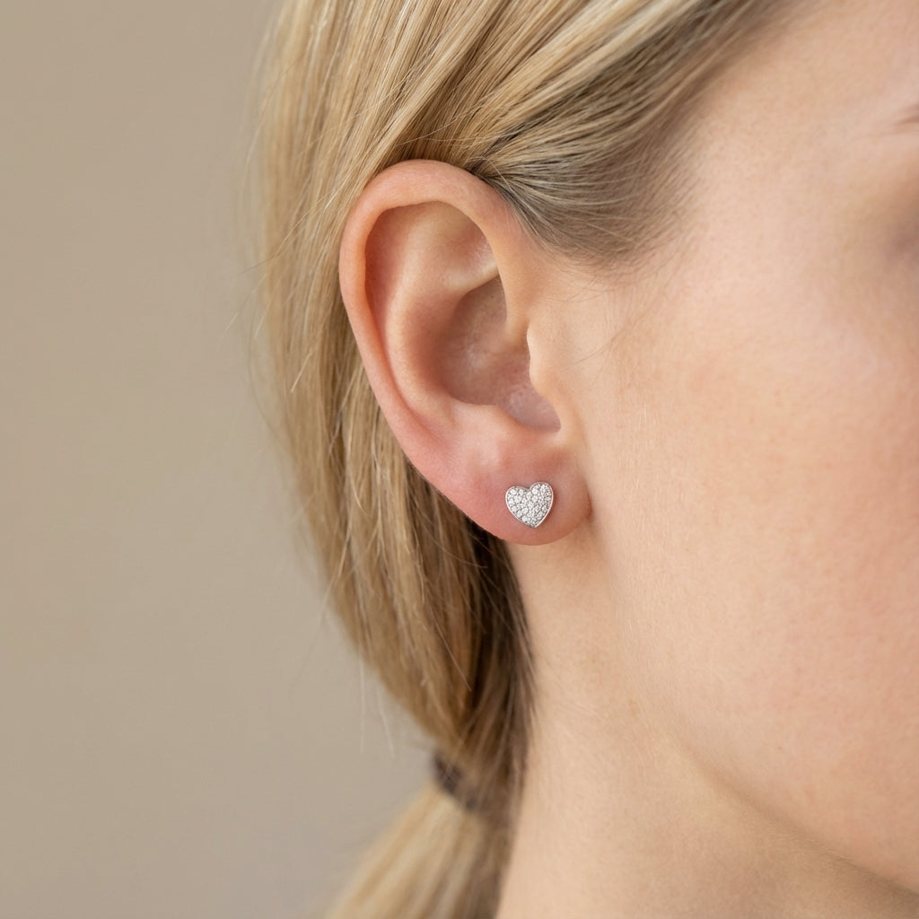 Convertible Heart Stud Earrings in Rhodium Plated Sterling Silver