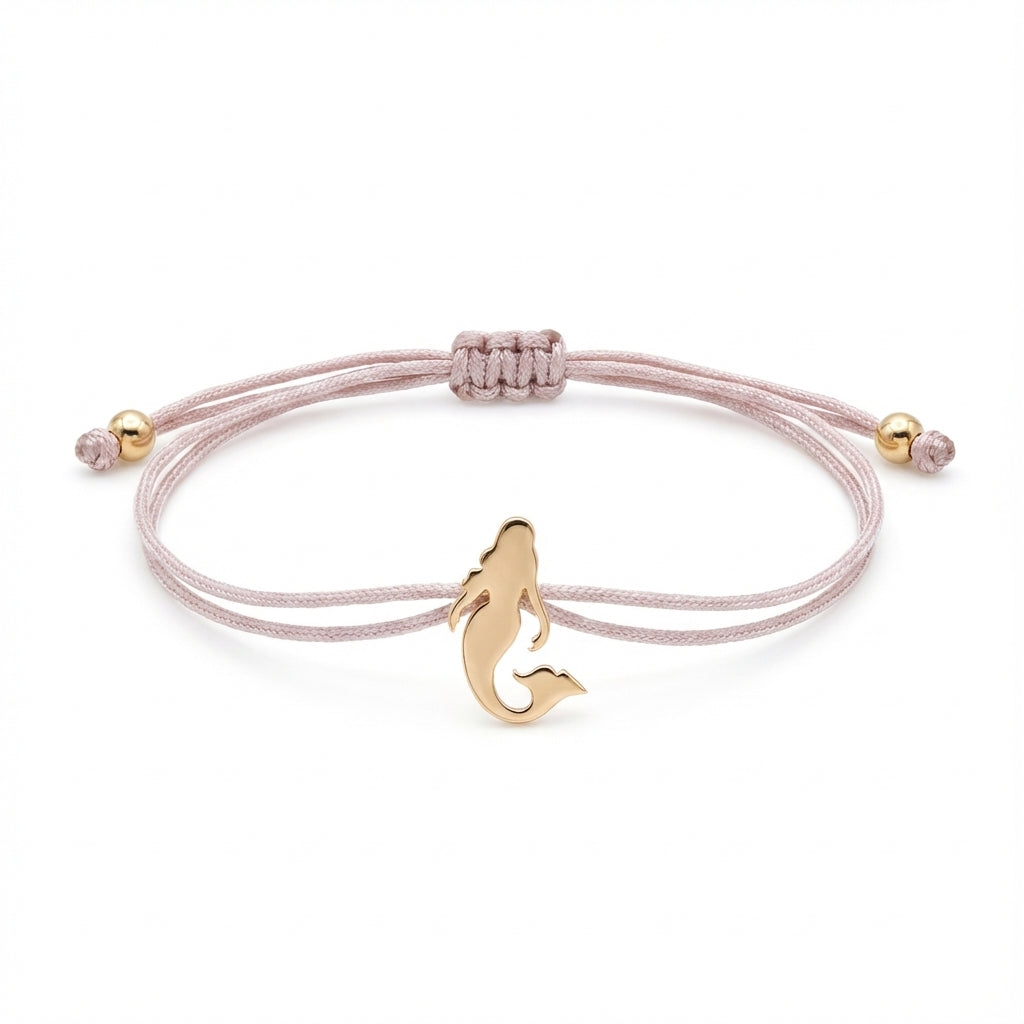 Mermaid Charm Bracelet in Rose Gold on Greige Cord