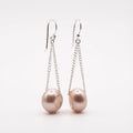 Silver pull-through threader earrings with an enamelled shell pearl drop