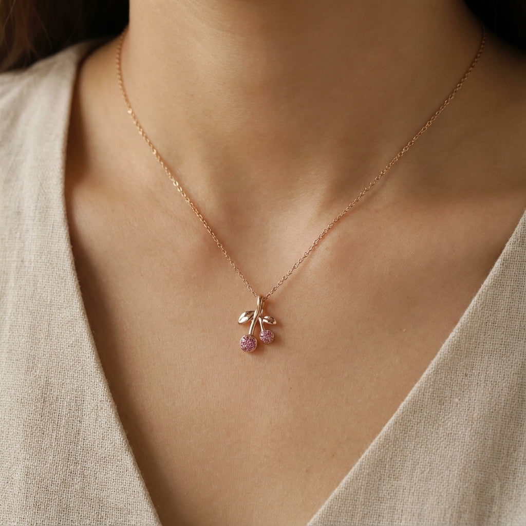Trendy Double Cherry Necklace Modern Gold Silver Jewelry
