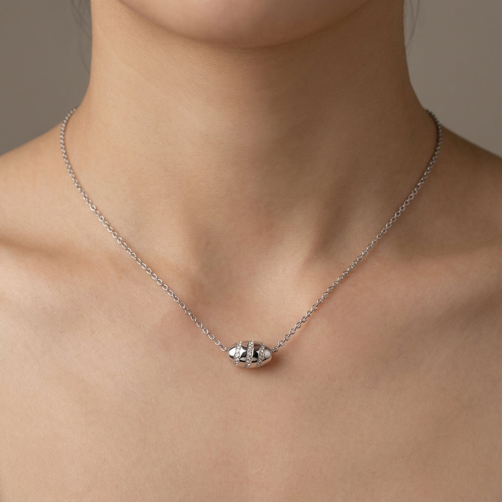 Stardust Bead Necklace 925 Silver Rhodium-Plated Cosmic Pendant