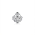 Pavé Silver Shell Stud Earrings in Rhodium Finish