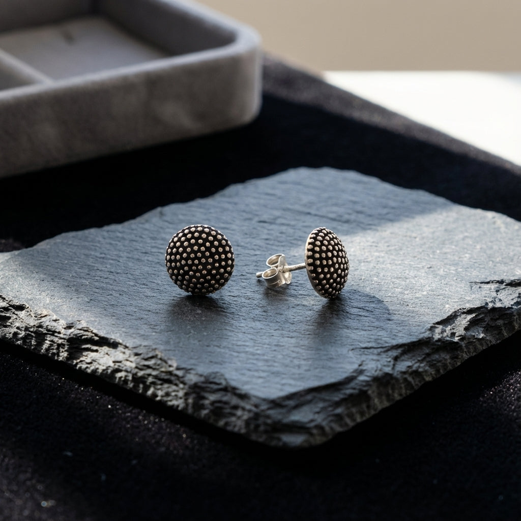 Dot Horizon Oxidized Sterling Silver Stud Earrings