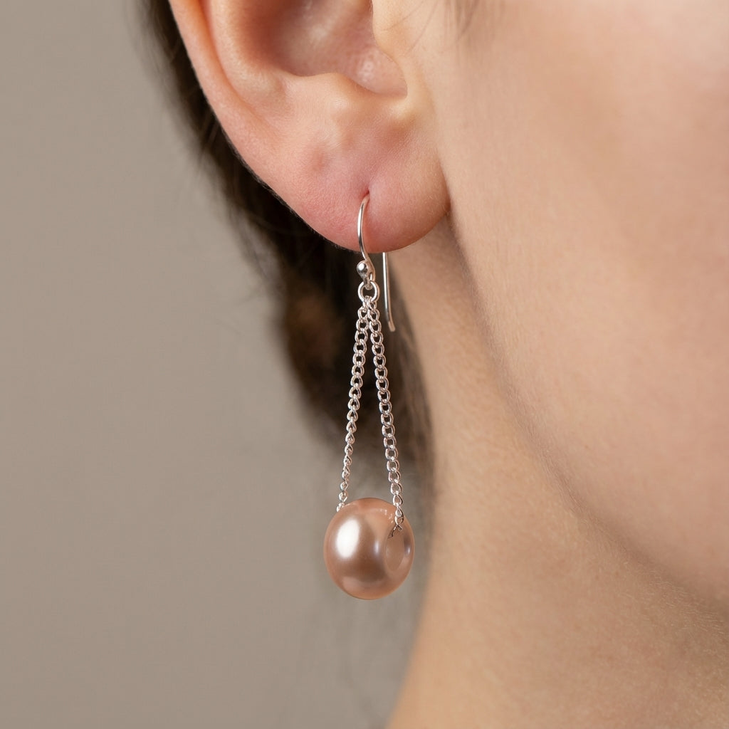 أقراط أنيقة من خيوط اللؤلؤ الفضية للنساء، مجوهرات خالدة