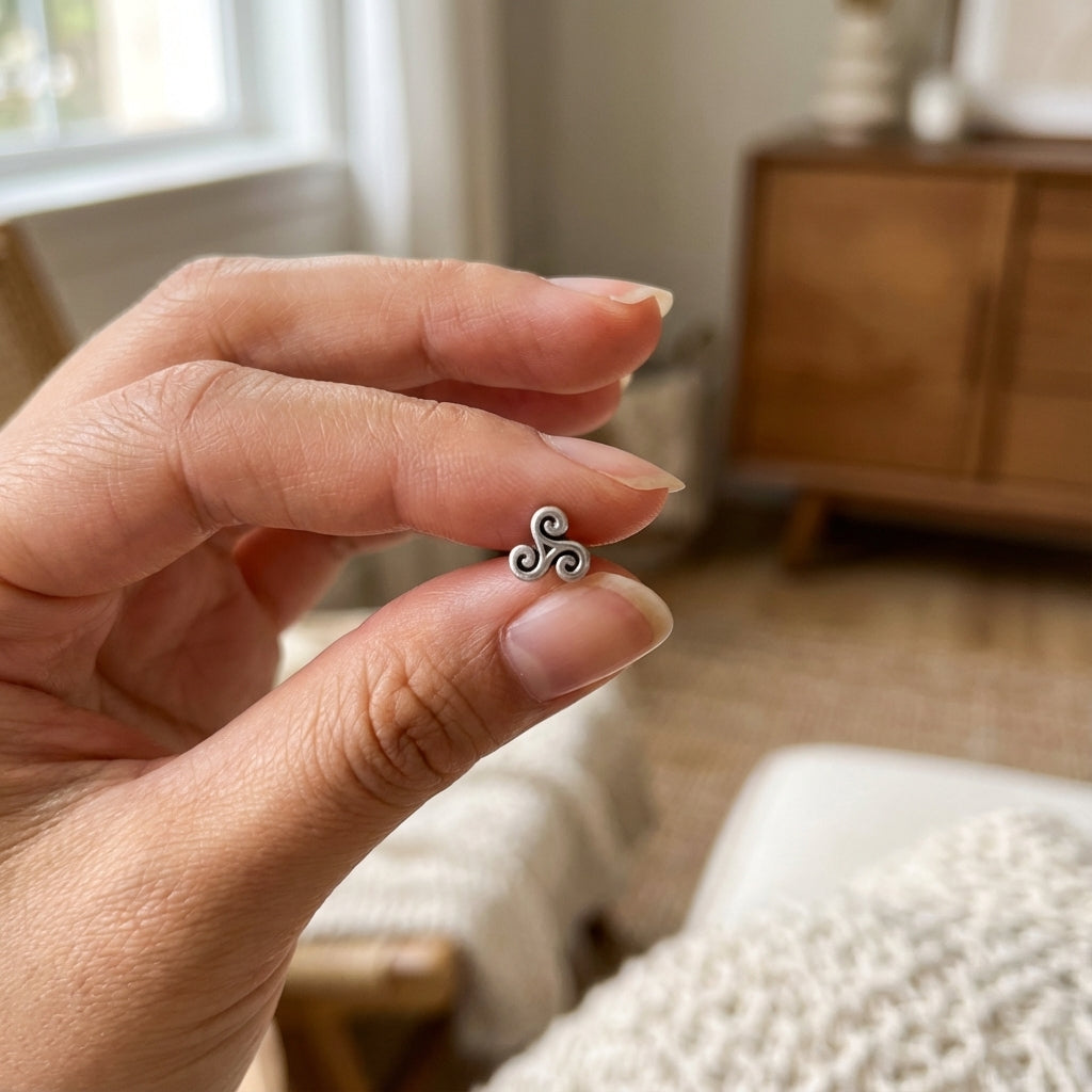 Celtic Triskelion Oxidized Spiral Silver Nose Stud